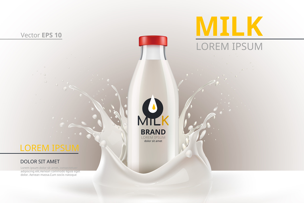 Vector milk bottle splash mockup in Product Mockups - product preview 8