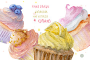 Watercolor hand drawn cupcakes