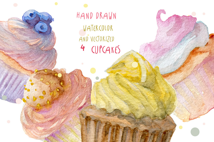 Watercolor hand drawn cupcakes in Illustrations - product preview 8