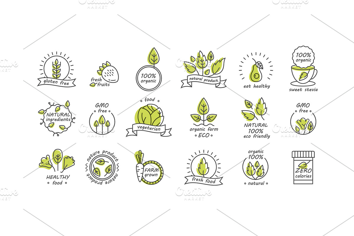Organic, natural and vegan badges in Logo Templates - product preview 8