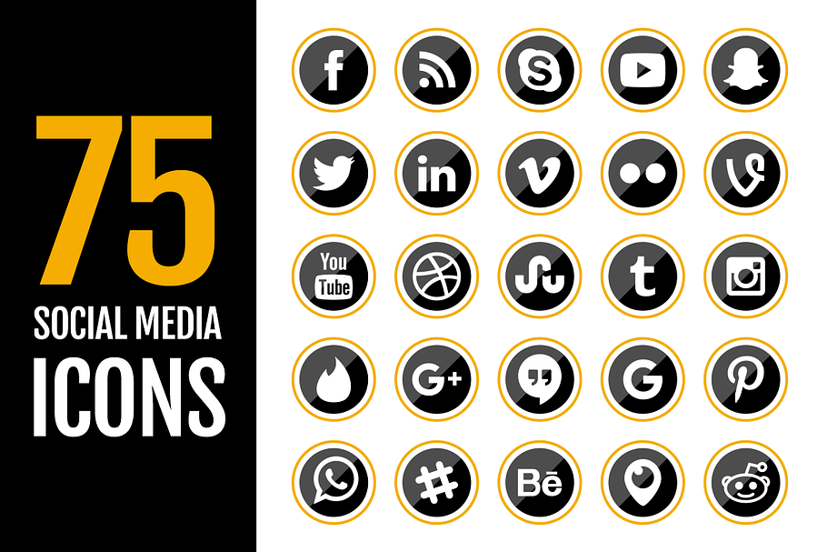 75 Gold Glossy Social Media Icons
