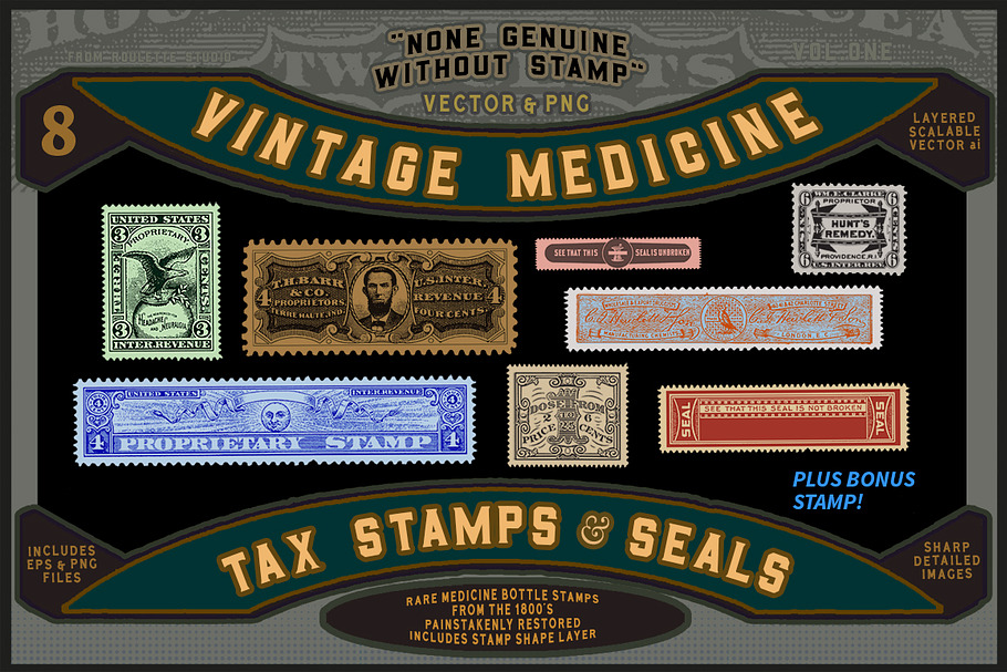 Vintage Medicine Bottle Stamps