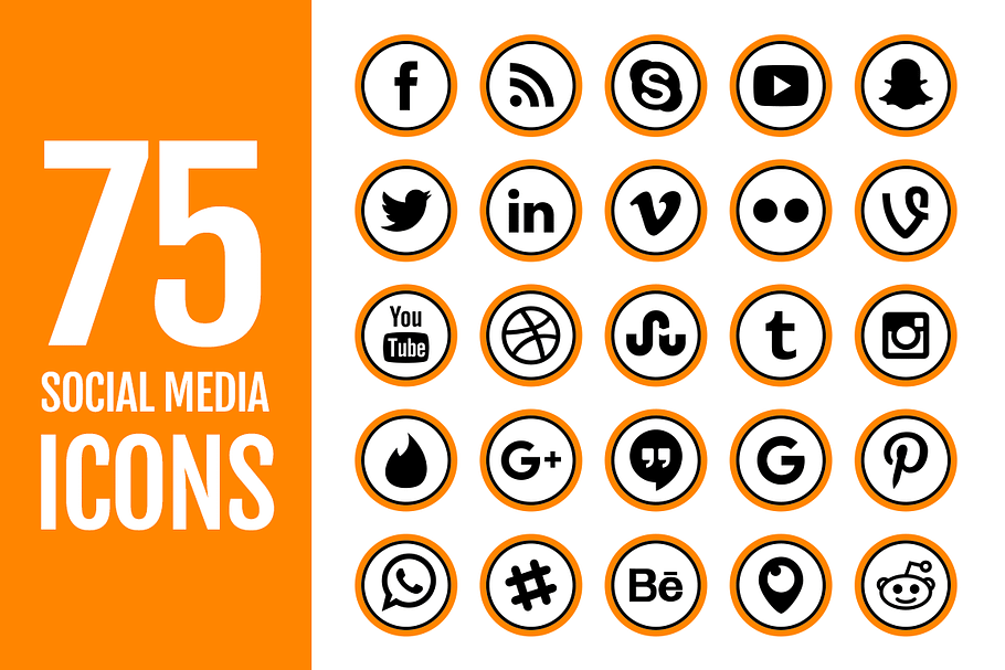 75 Orange Thick Social Media Icons