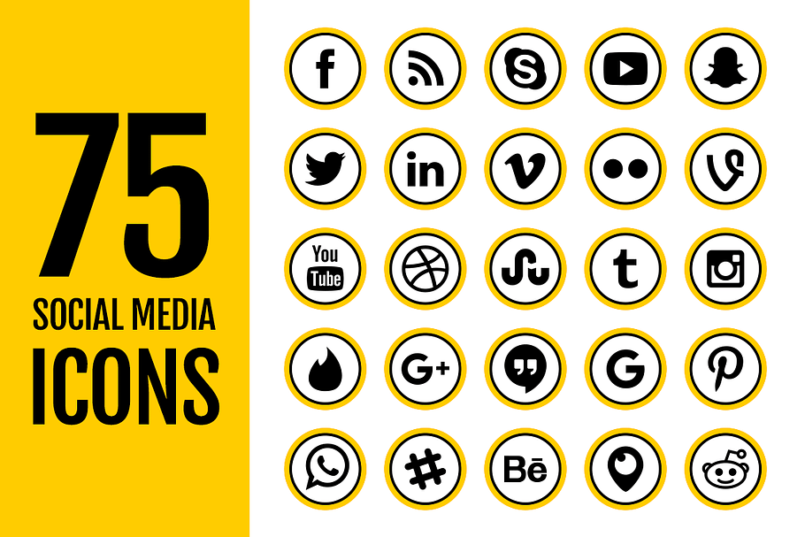 75 Yellow Thick Social Media Icons