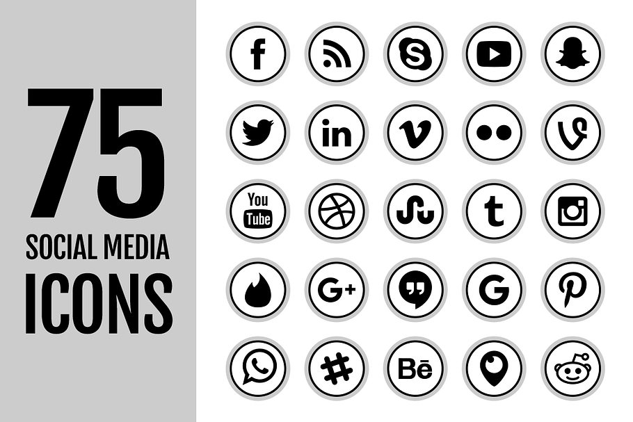 75 Thick Silver Social Media Icons
