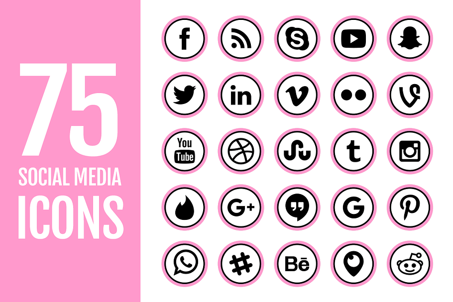 Pink Thick Social Media Icons
