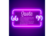 Retro neon glowing quote marks frame