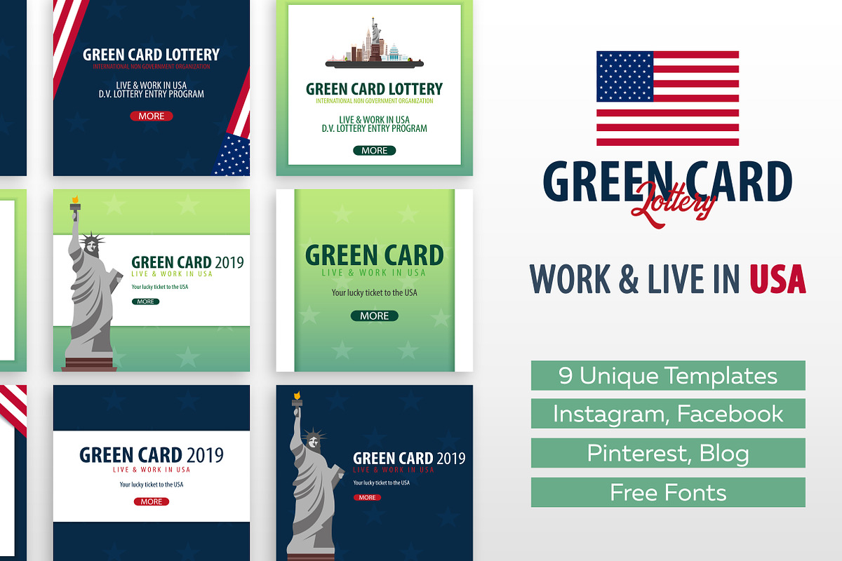 Green Card Lottery to USA in Social Media Templates - product preview 8