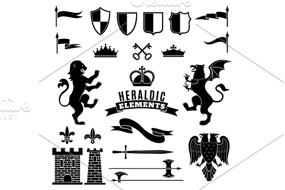 Vintage Heraldry Elements Set in Illustrations - product preview 1