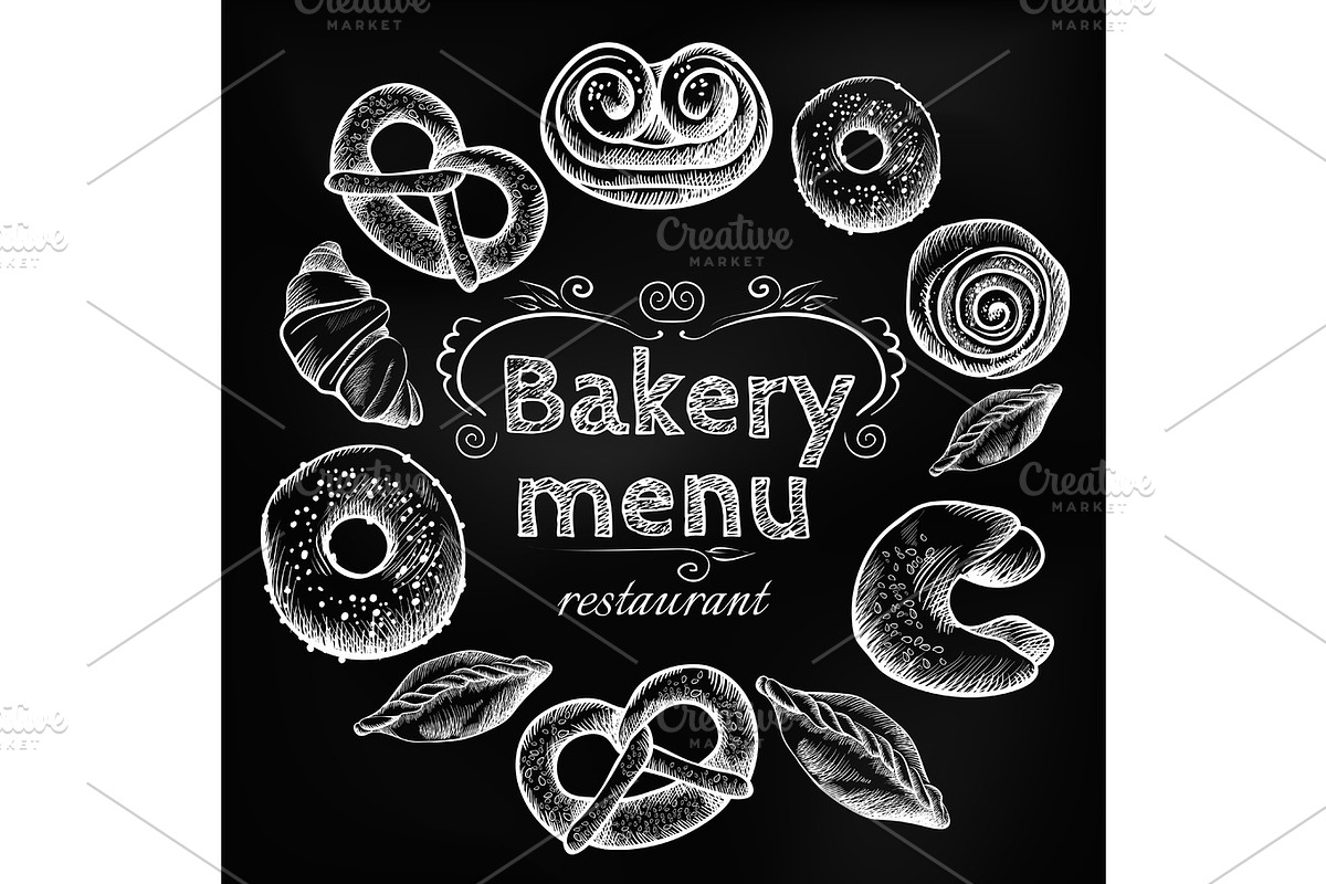 Bread items set isolated illustration on dark grey in Illustrations - product preview 8
