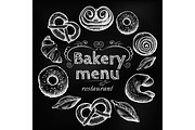 Bread items set isolated illustration on dark grey