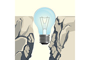 Light bulb filling rocky abyss isolated illustration on white