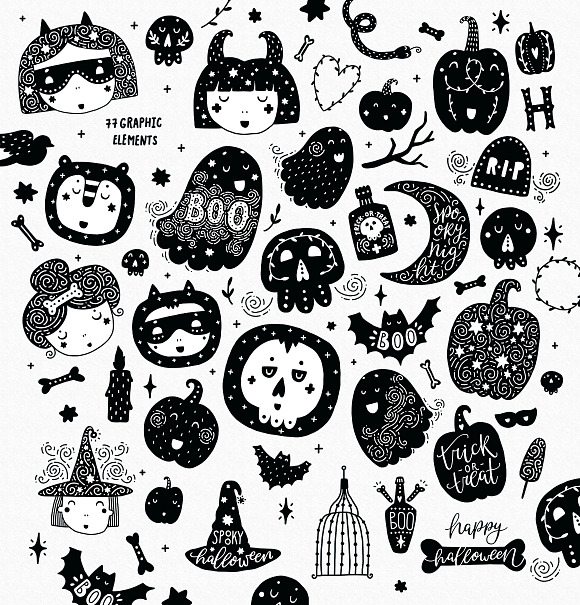 Halloween clipart and patterns in Illustrations - product preview 1