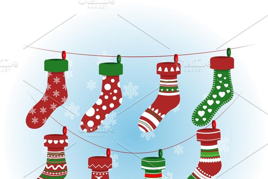 Christmas socks in red colour in Illustrations - product preview 8