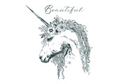 beautiful unicorn with floral wreath