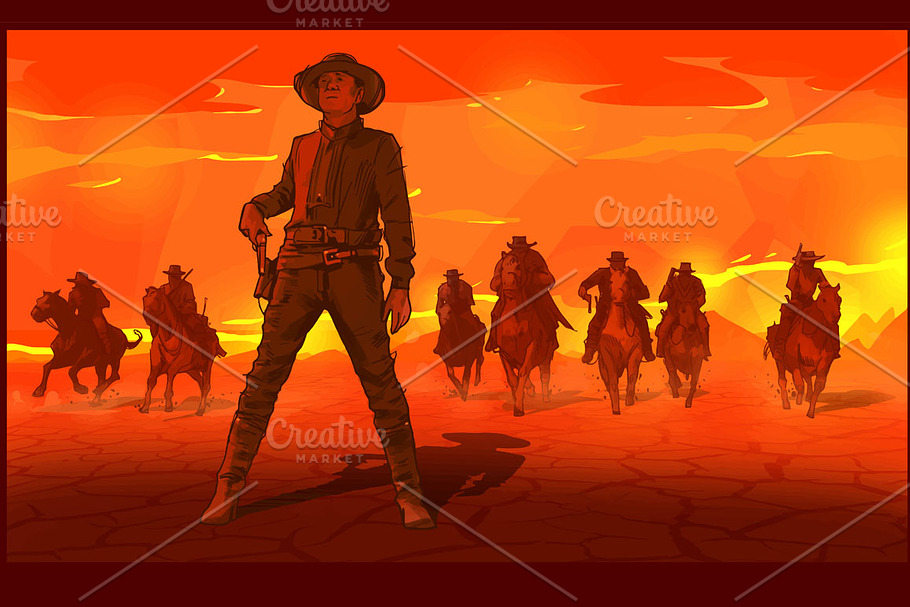Western cowboys vector illustration.
