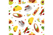 Vector seamless pattern with Mexican traditional food