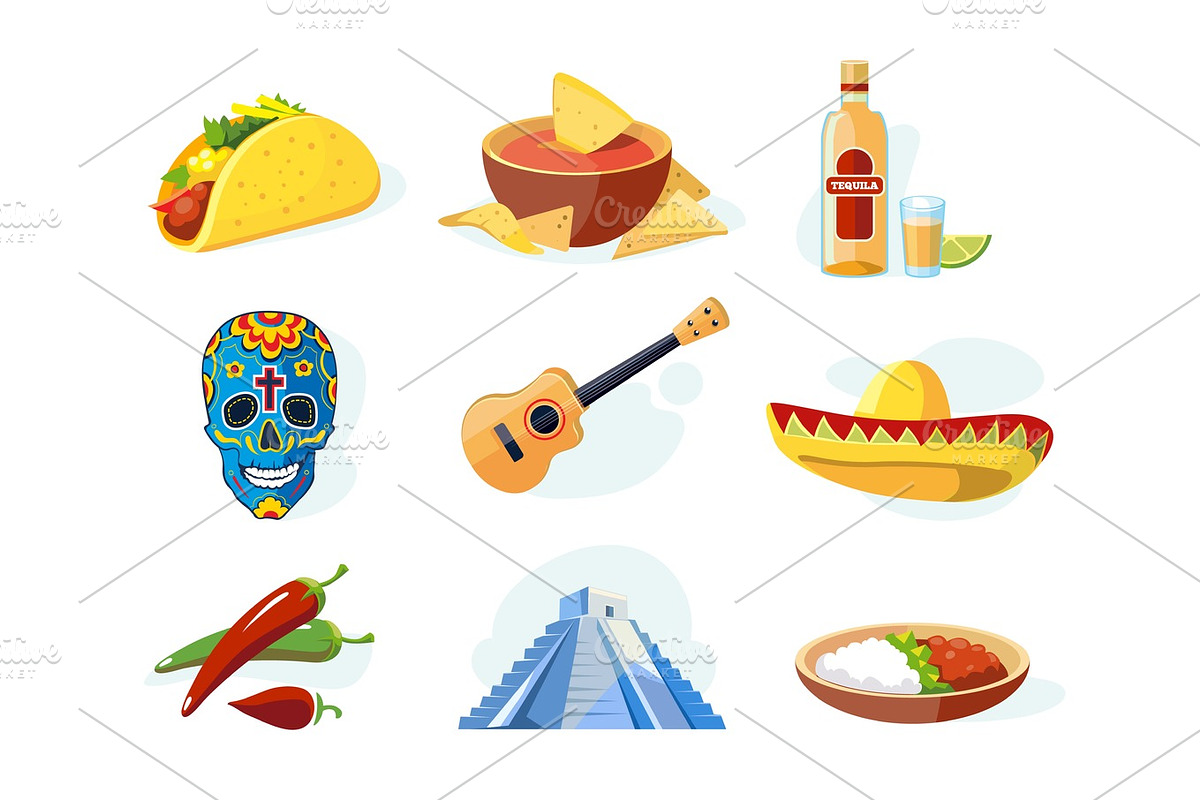 Vector icon set with traditional mexican ellements in Textures - product preview 8