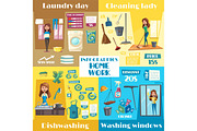Vector posters for housework cleaning and washing