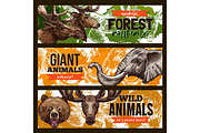 Wild animals vector zoo or save animal banners