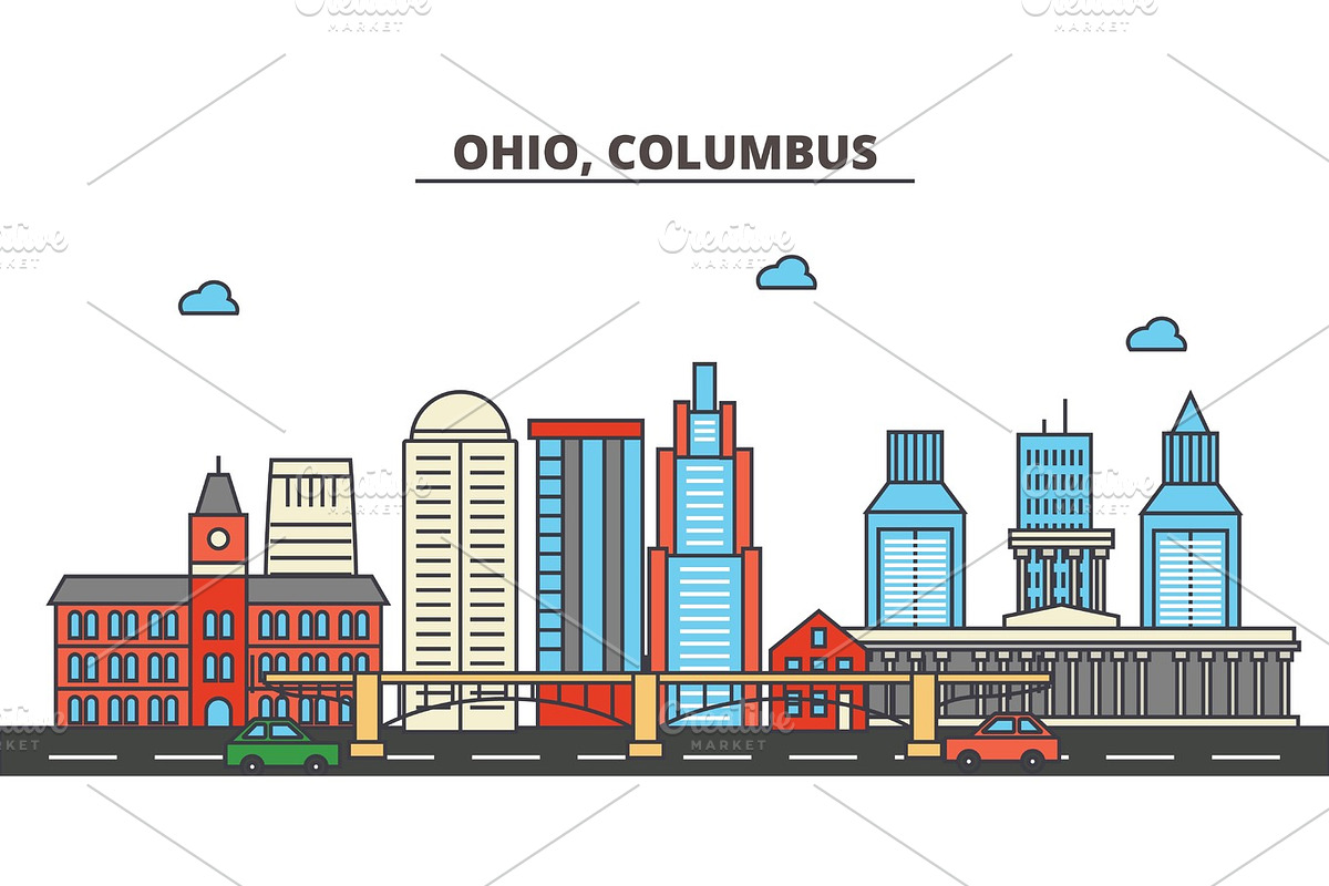Ohio, Columbus.City skyline: architecture, buildings, streets, silhouette, landscape, panorama, landmarks, icons. Editable strokes. Flat design line vector illustration concept. in Illustrations - product preview 8