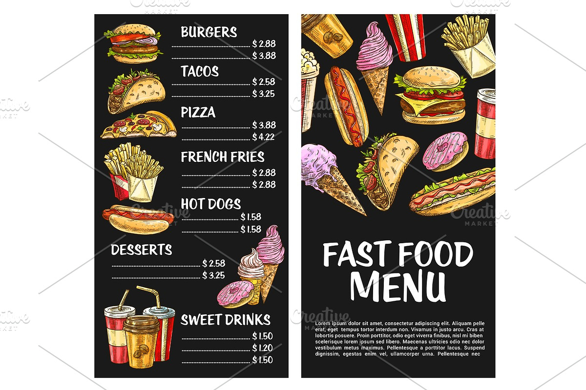 Fast food vector menu poster fastfood restaurant in Illustrations - product preview 8
