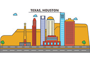 Texas, Houston.City skyline: architecture, buildings, streets, silhouette, landscape, panorama, landmarks, icons. Editable strokes. Flat design line vector illustration concept.