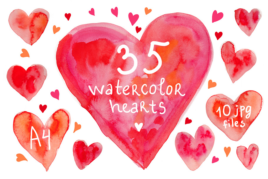 Watercolor hearts set #2