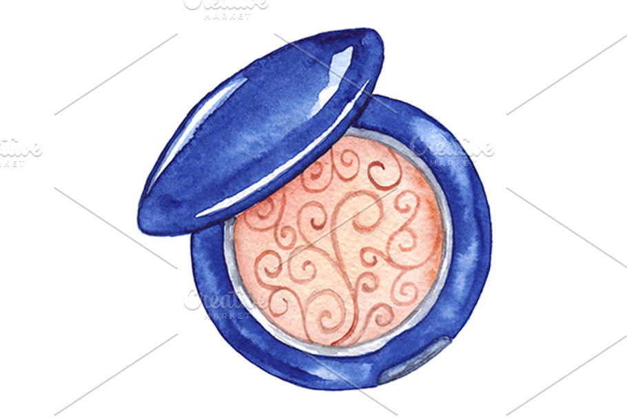 Watercolor compact powder blush art in Illustrations - product preview 8