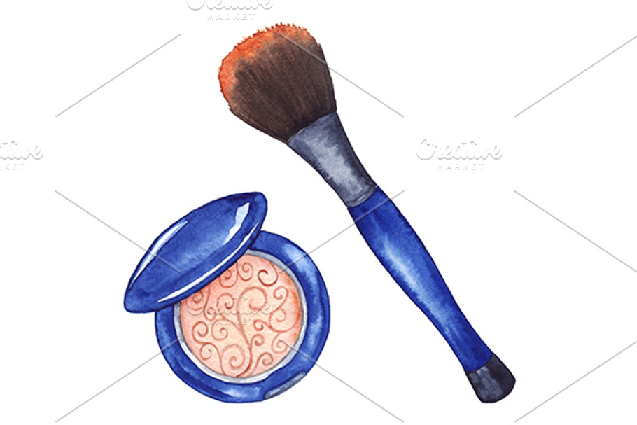 Watercolor powder blush brush art in Illustrations - product preview 8