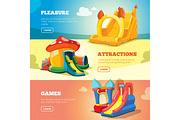 inflatable castles and childrens hills on playground
