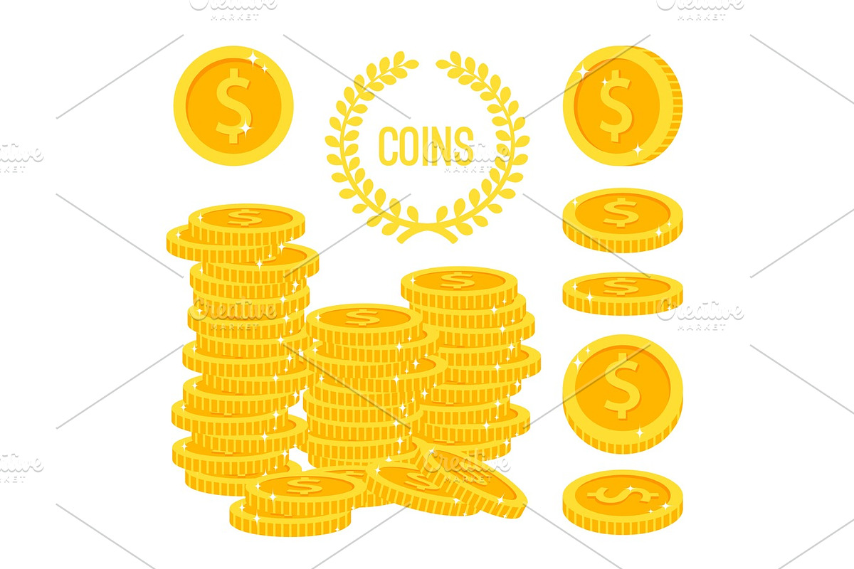 Coins stacks, money gold cash pile in Illustrations - product preview 8