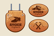 advertisement wood panels for shoes repair workshop