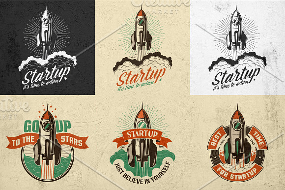 Startup Rocket Retro Logo in Logo Templates - product preview 2