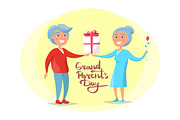 Grandparents Day Senior Couple Give Present Vector