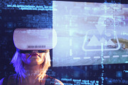 Woman Using VR Headset Mockup