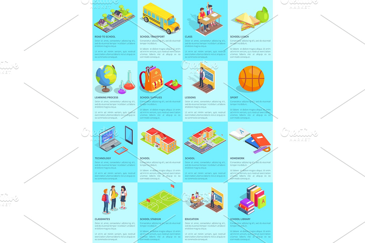 Collection of School-Themed Posters with Text in Objects - product preview 8
