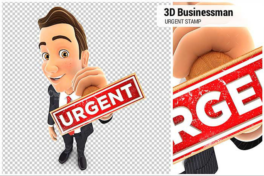 3D Businessman Urgent Stamp in Illustrations - product preview 8