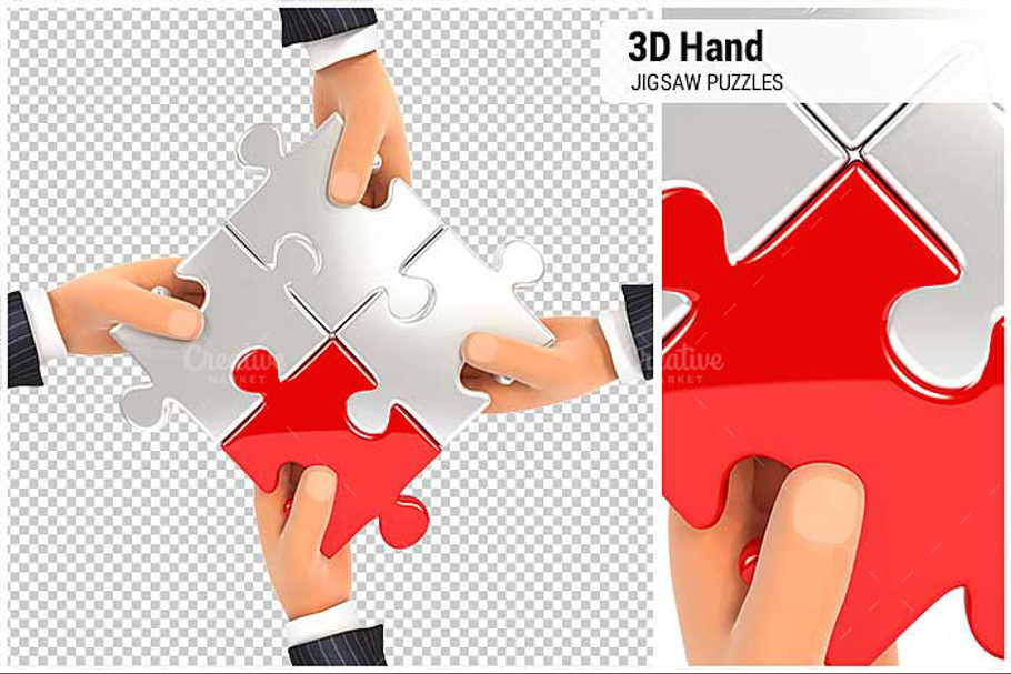 3D Hands Assembling Jigsaw Puzzles in Illustrations - product preview 8