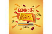 Big sale banner with abstract leafs.