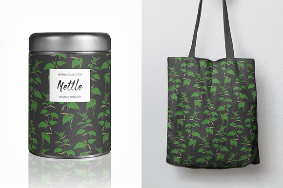 Nettle set​ and seamless pattern in Illustrations - product preview 3