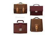 Brown leather cases for documents and papers. Collection of briefcases