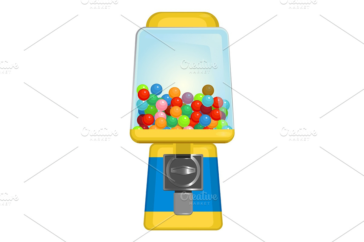 Gumball machine with square display in yellow and blue colors in Objects - product preview 8