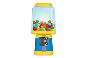 Gumball machine with square display in yellow and blue colors
