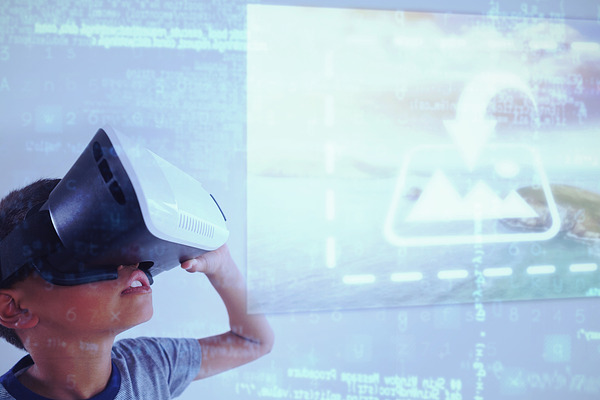 Boy Using VR Headset Mockup