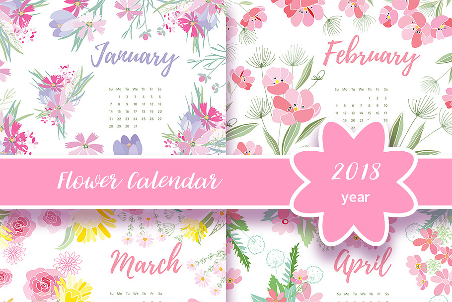 №256 Flower Calendar 2018 year in Illustrations - product preview 8
