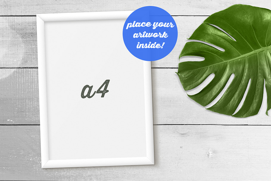 White Frame Mockup w/ Monstera Leaf in Print Mockups - product preview 8