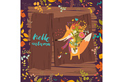 Lovely autumn card with a fox and flowers