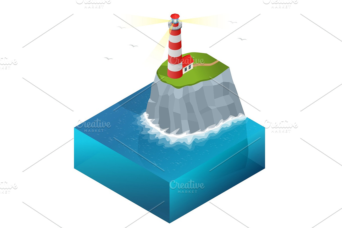 Lighthouse vector isometric illustration. Searchlight towers for in Illustrations - product preview 8