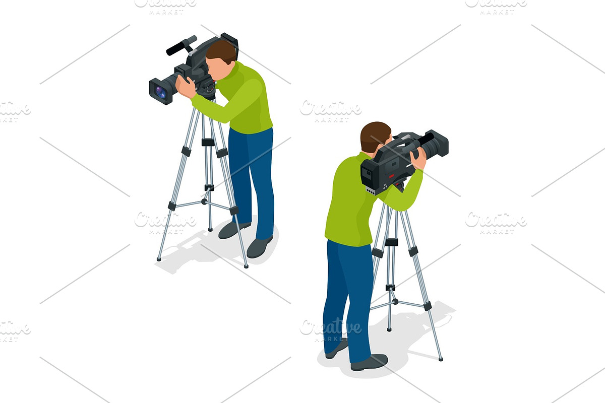 Video camera operator working with his professional equipment is in Illustrations - product preview 8